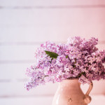 Bouquet of lilacs on wooden background