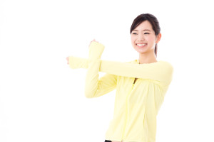 attractive asian woman sporty image on white background